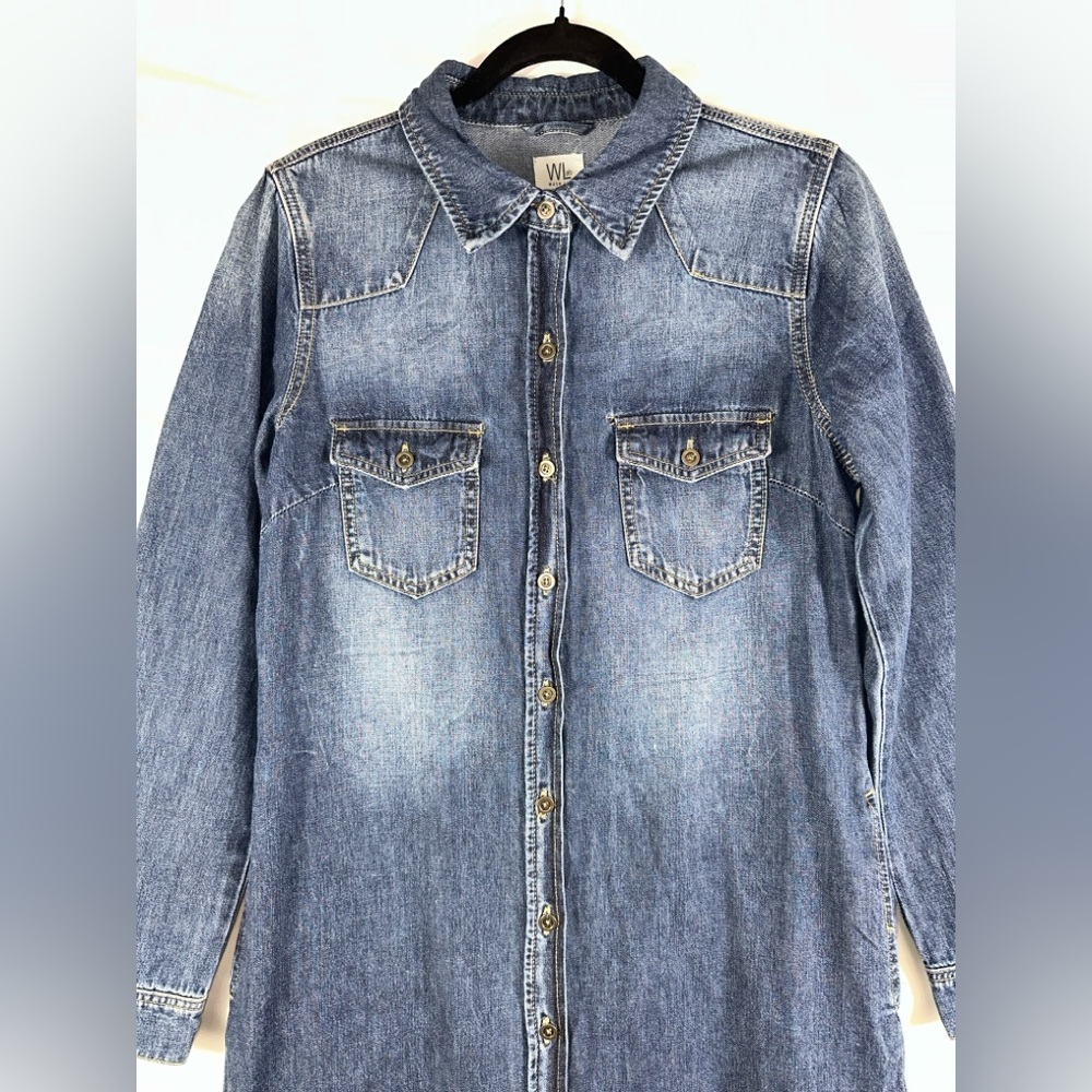 Denim Maxi Shirt Dress in Blue - Classic Button-Front - Picture 9 of 12